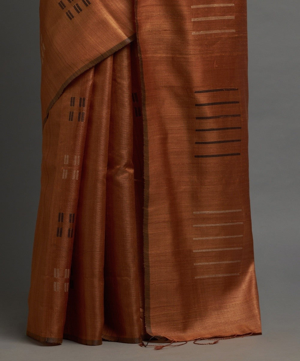Sienna brown tussar silk hand woven chhattisgarh kosa saree
