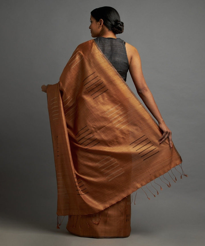 Sienna brown tussar silk hand woven chhattisgarh kosa saree
