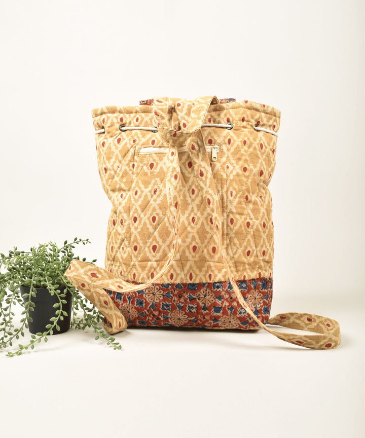 Yellow red hand painted cotton kalamkari bag