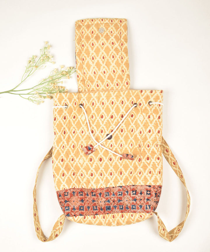 Yellow red hand painted cotton kalamkari bag