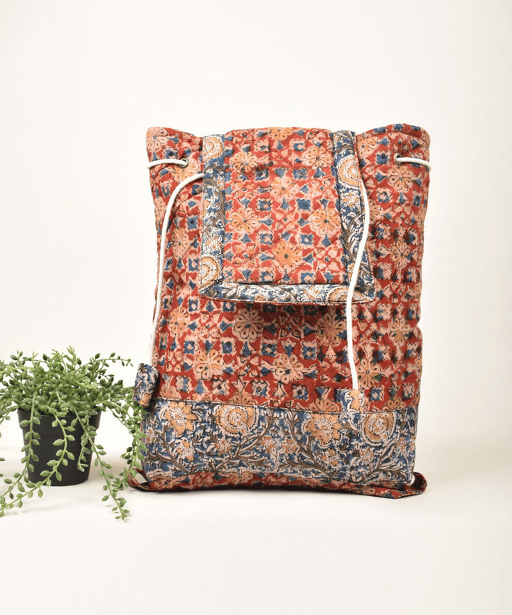 Red blue hand painted cotton kalamkari bag