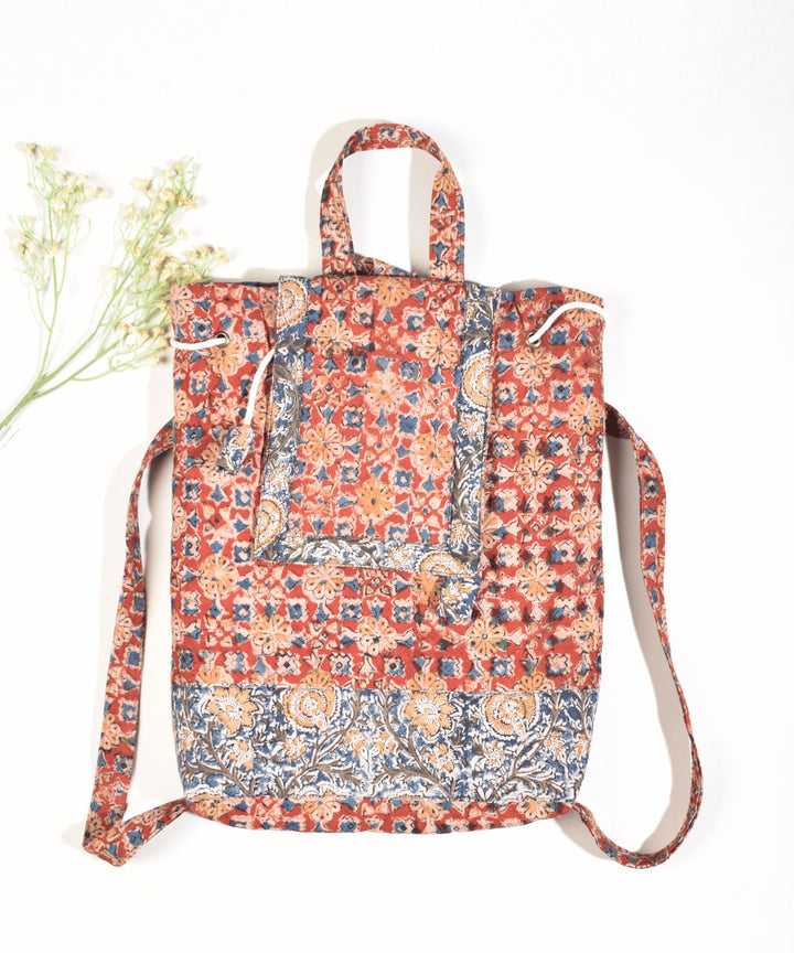 Red blue hand painted cotton kalamkari bag