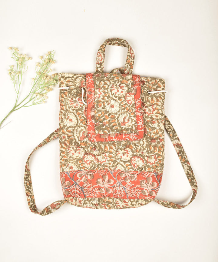 Red green hand painted cotton kalamkari bag