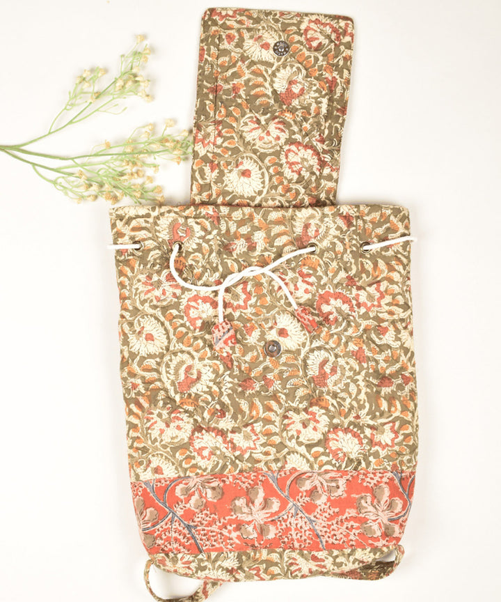 Red green hand painted cotton kalamkari bag