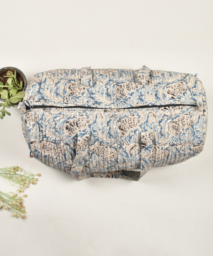 Grey blue hand painted cotton kalamkari bag