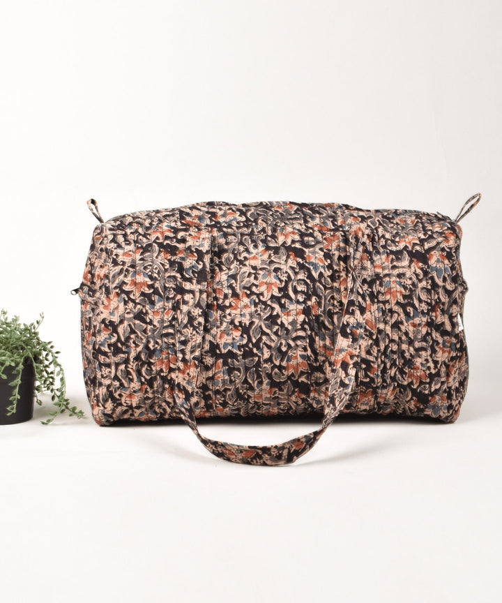 Black beige hand painted cotton kalamkari bag
