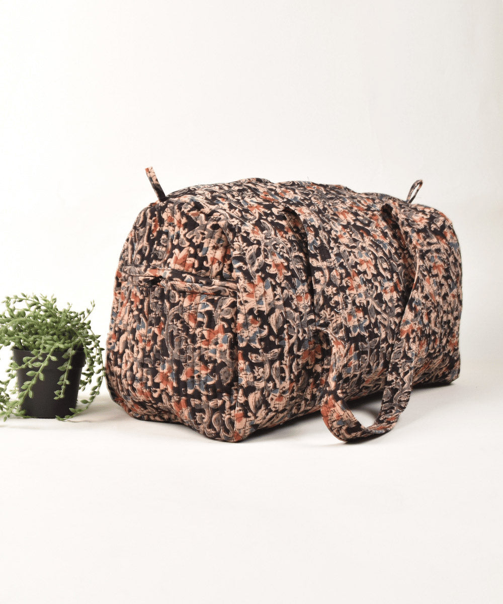 Black beige hand painted cotton kalamkari bag