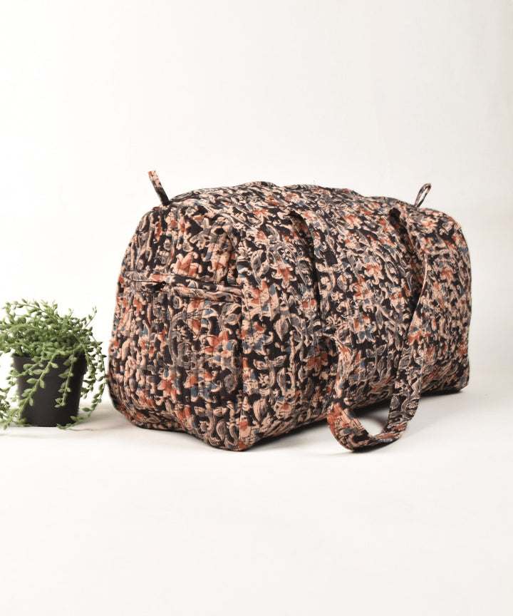 Black beige hand painted cotton kalamkari bag
