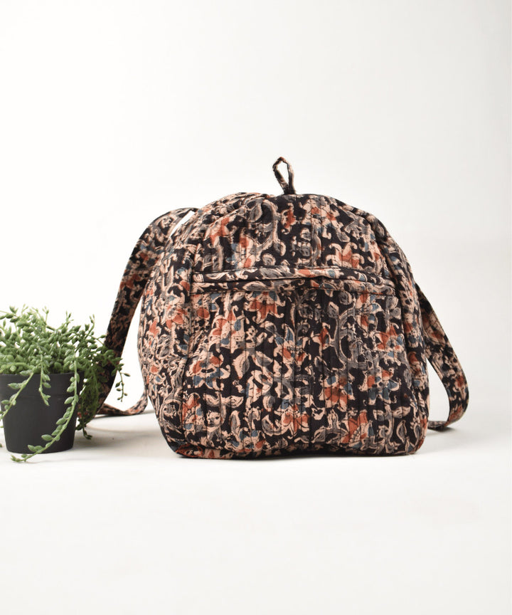 Black beige hand painted cotton kalamkari bag