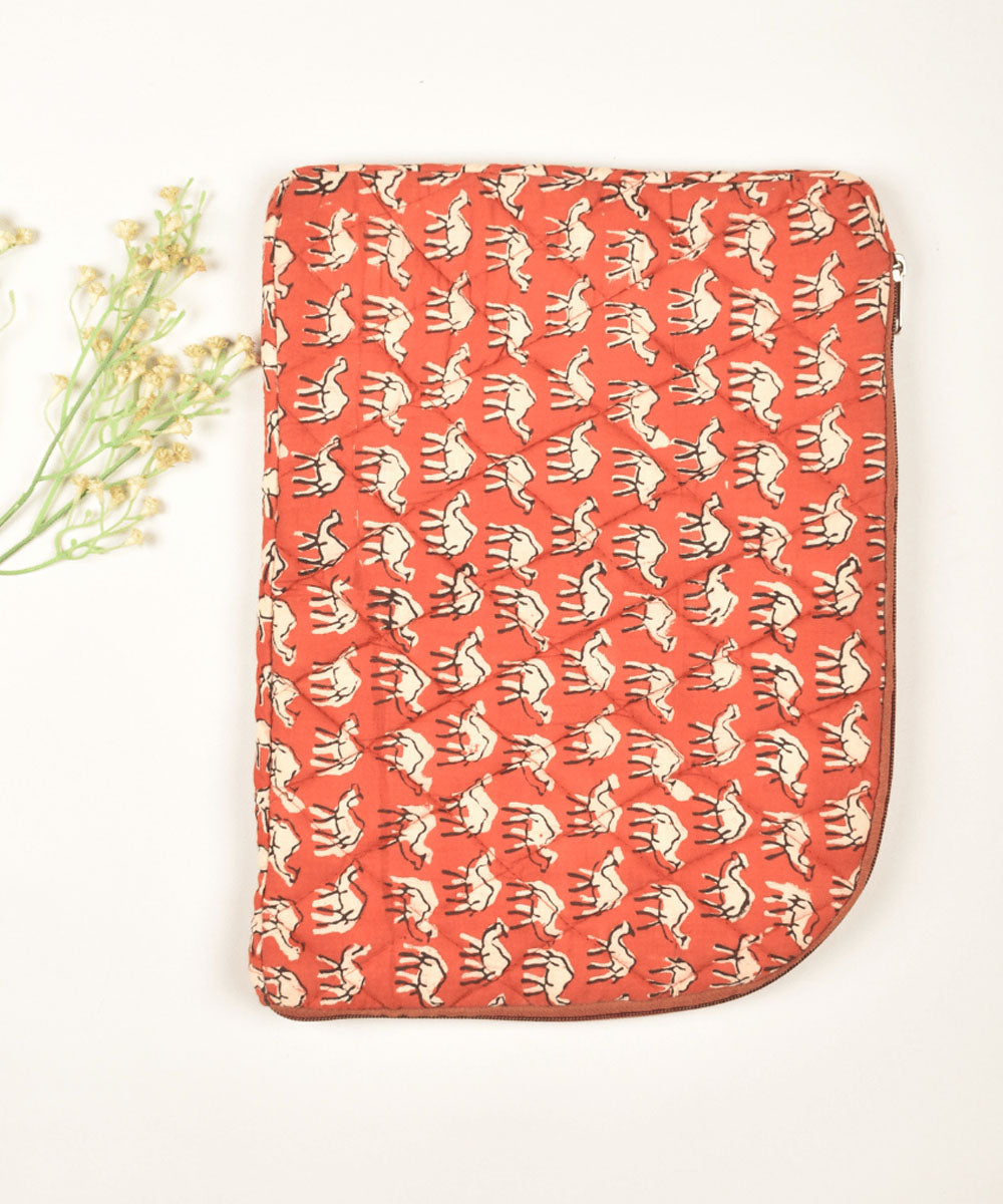 Red white hand painted cotton kalamkari bag