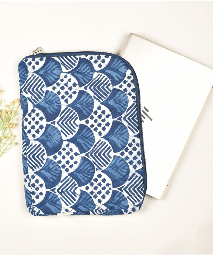White blue hand painted cotton kalamkari bag