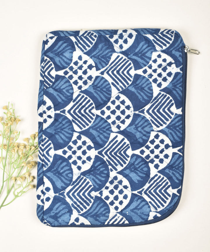 White blue hand painted cotton kalamkari bag