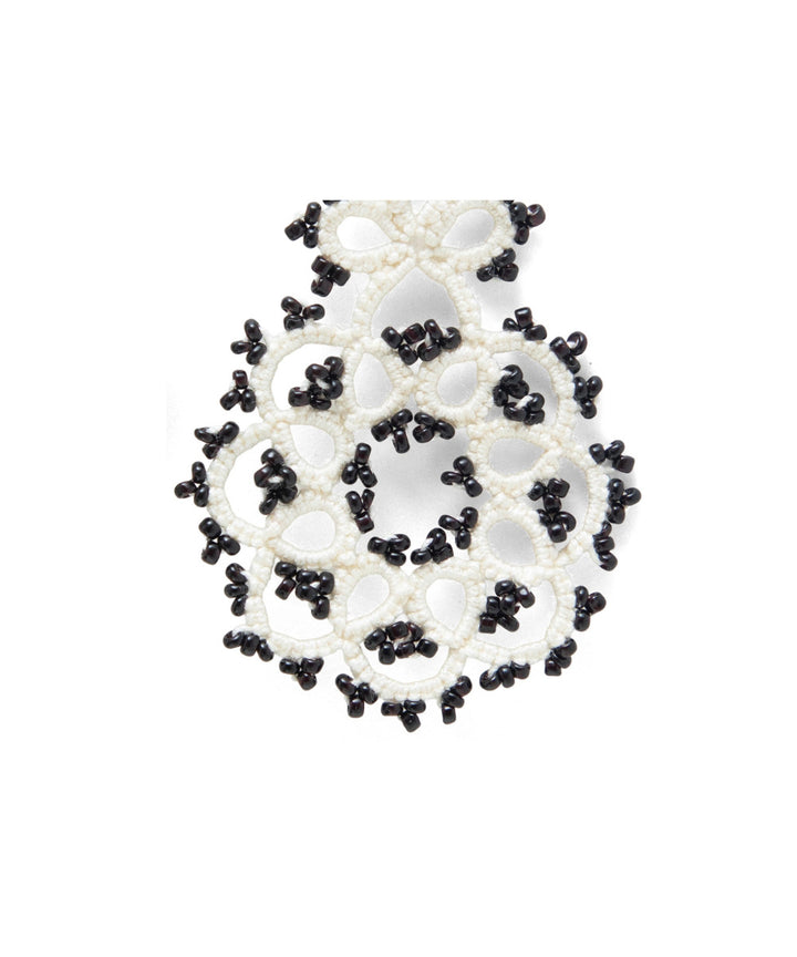 White handmade tatting fabric metal earring