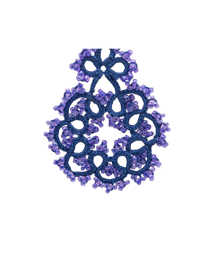 Navy blue tatting fabric metal handmade earring