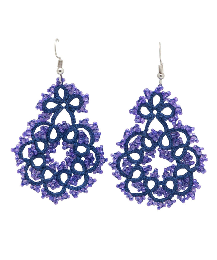 Navy blue tatting fabric metal handmade earring