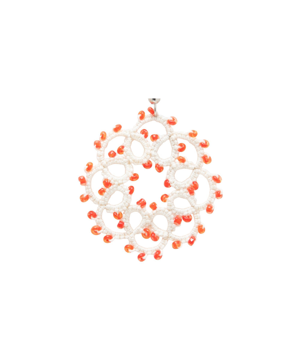 White red handmade tatting fabric and metal earring