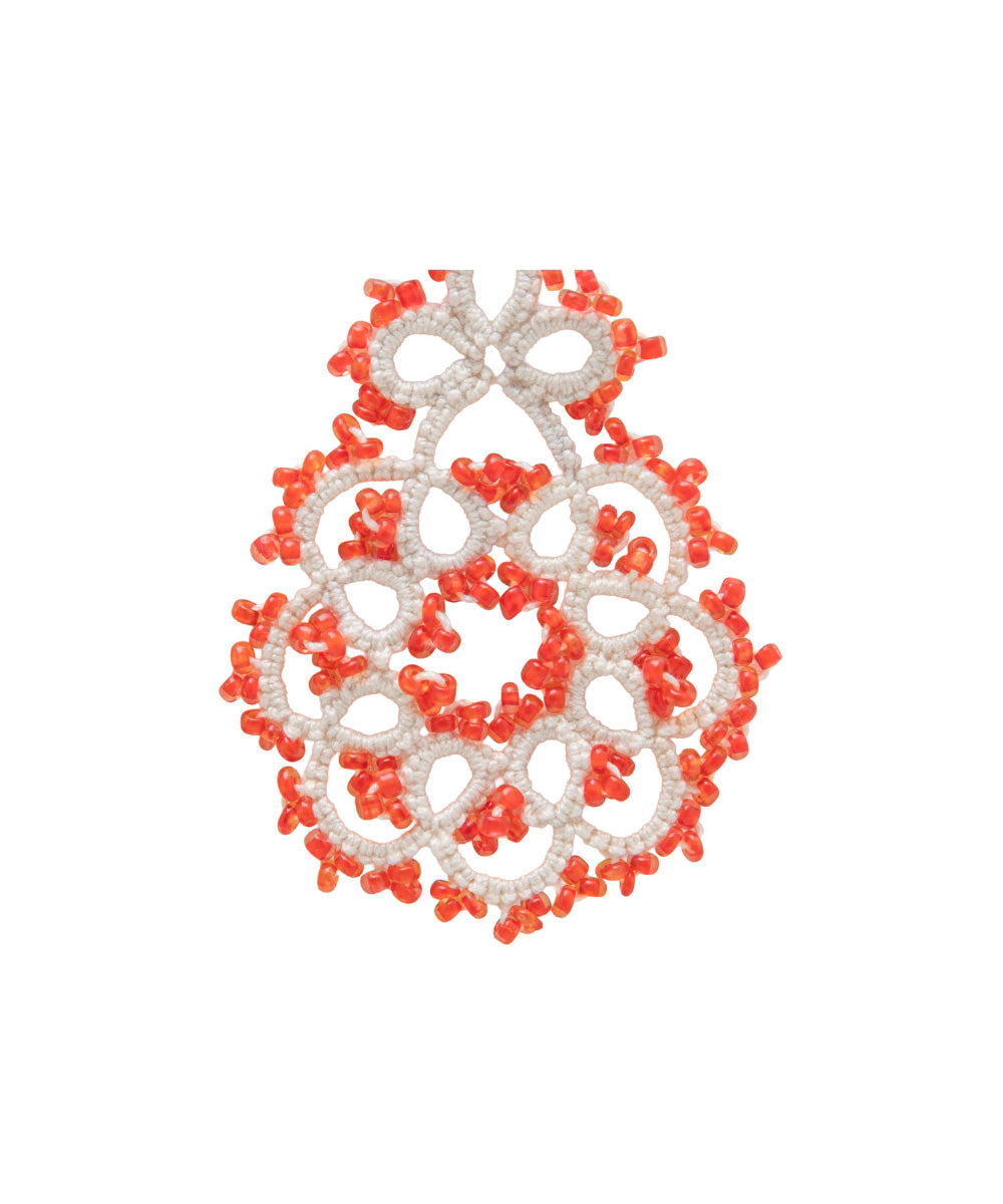 Red white handmade tatting fabric and metal earring
