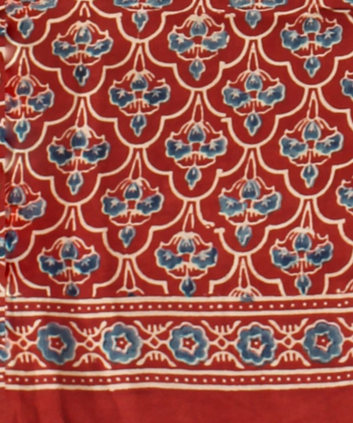 Red blue ajrakh hand painted modal silk saree