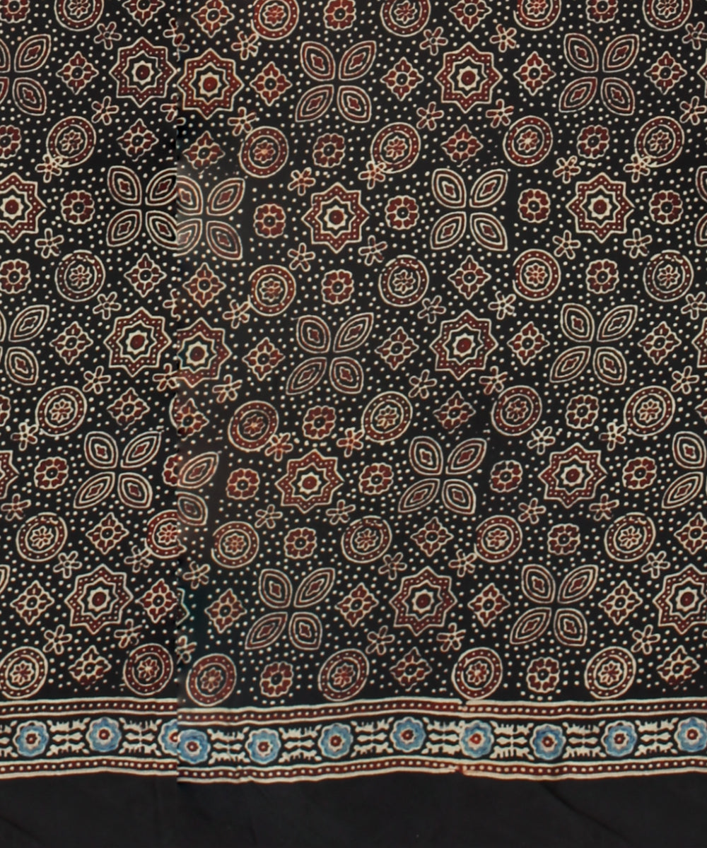 Blue black hand painted modal silk ajrakh saree