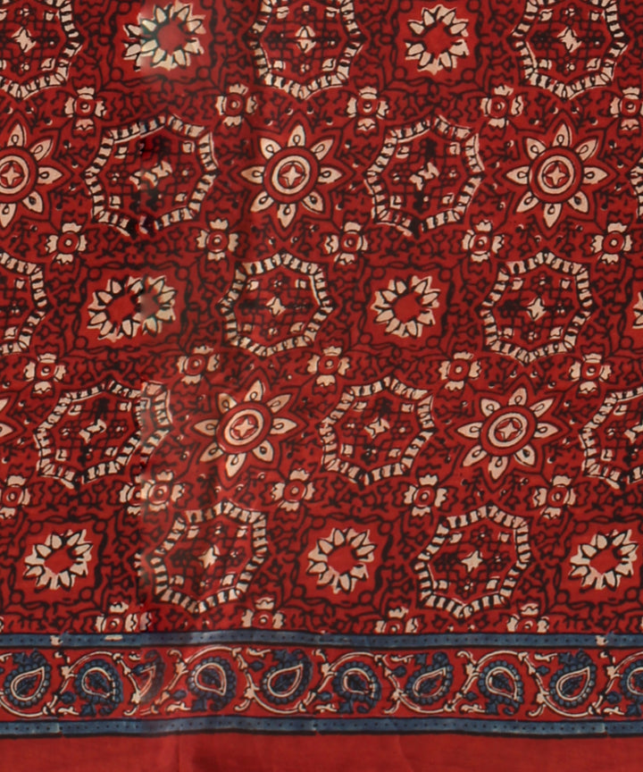 Red blue hand painted ajrakh modal silk saree