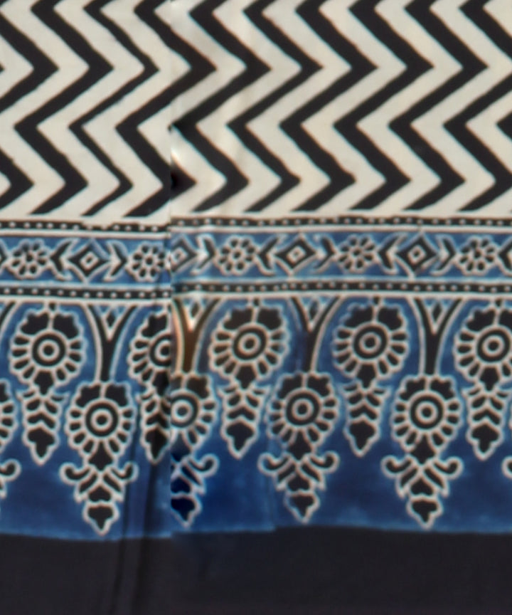 Black blue hand painted ajrakh modal silk saree
