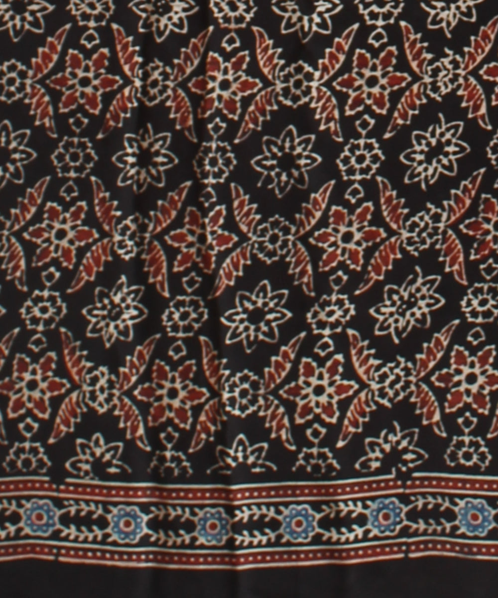 Black indigo hand painted ajrakh modal silk saree