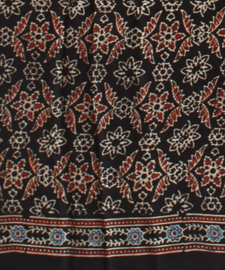 Black indigo hand painted ajrakh modal silk saree