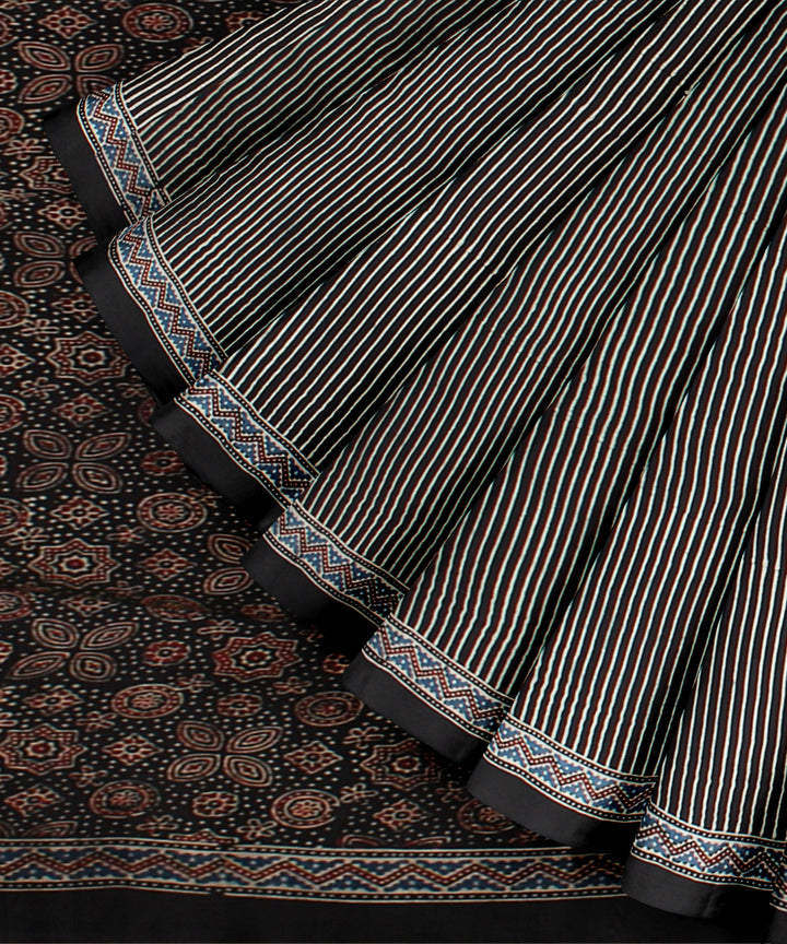 Black white hand painted ajrakh modal silk saree