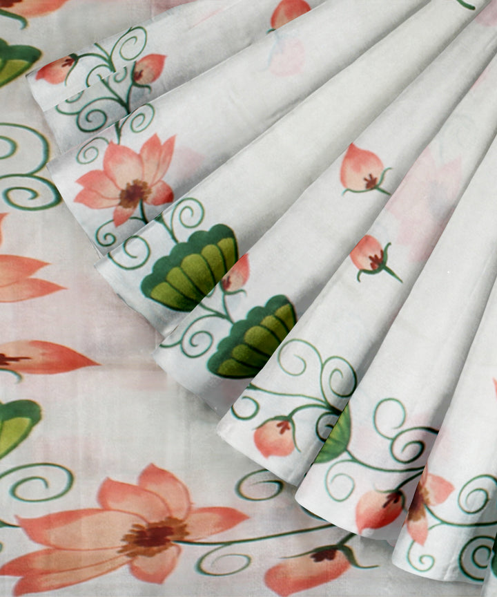 White green hand painted ajrakh cotton silk chanderi saree