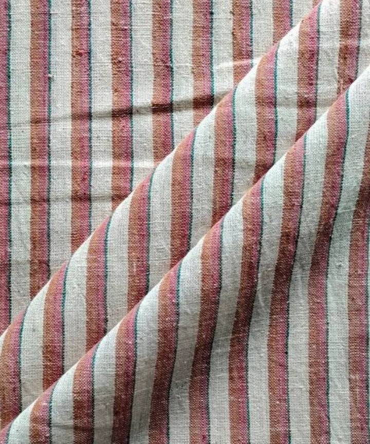 Peach grey stripe kala cotton handwoven fabric