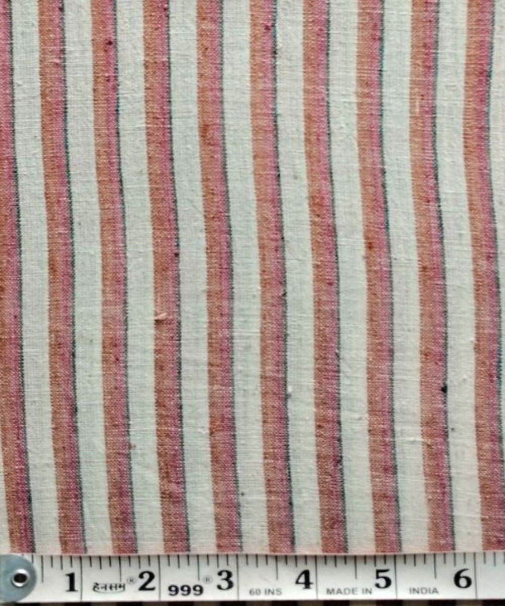 Peach grey stripe kala cotton handwoven fabric