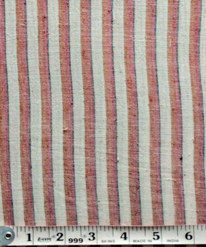 Peach grey stripe kala cotton handwoven fabric