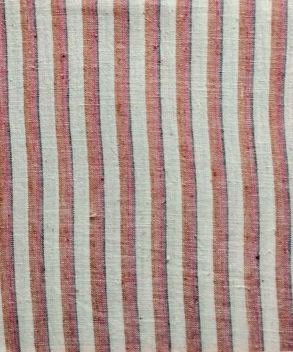 Peach grey stripe kala cotton handwoven fabric