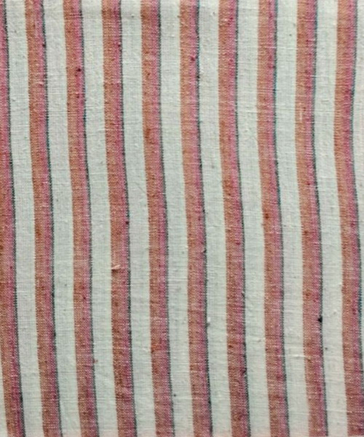 Peach grey stripe kala cotton handwoven fabric