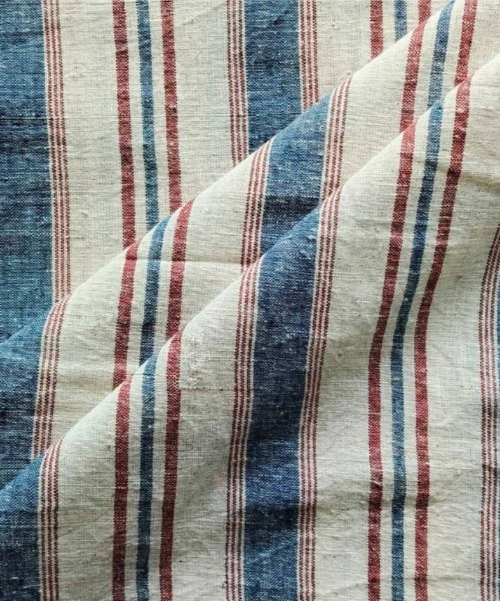 Blue brown white stripe kala cotton handwoven fabric