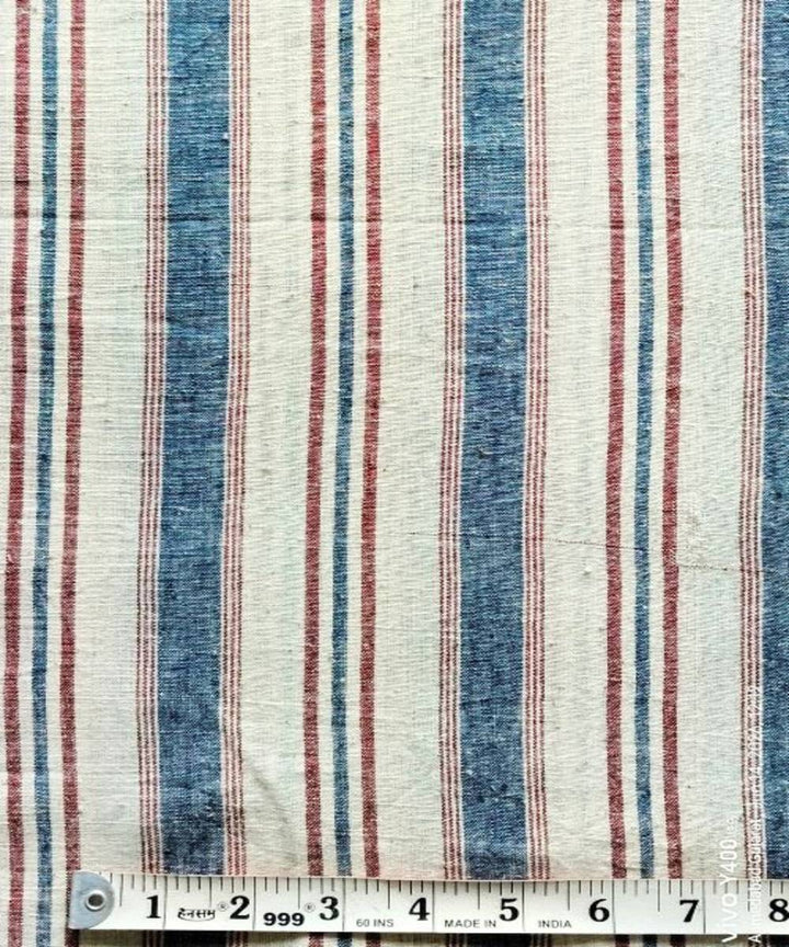 Blue brown white stripe kala cotton handwoven fabric