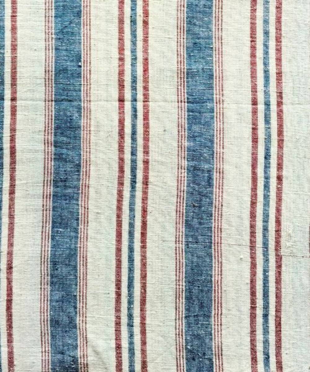 Blue brown white stripe kala cotton handwoven fabric