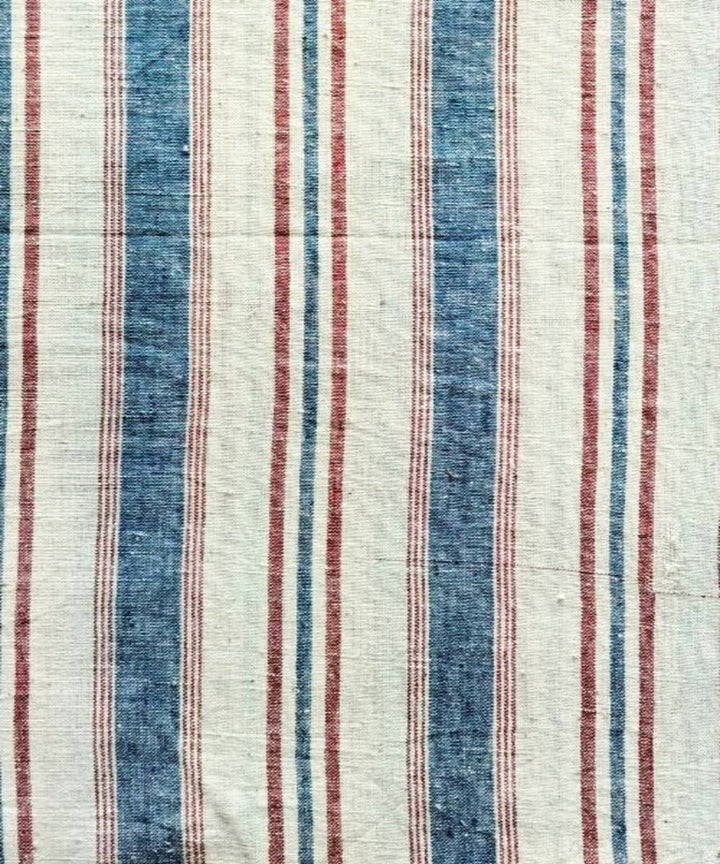 Blue brown white stripe kala cotton handwoven fabric