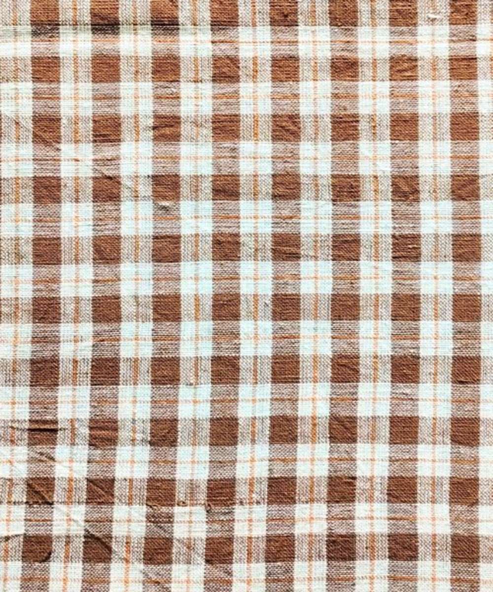 Brwon beige checks kala cotton handwoven fabric