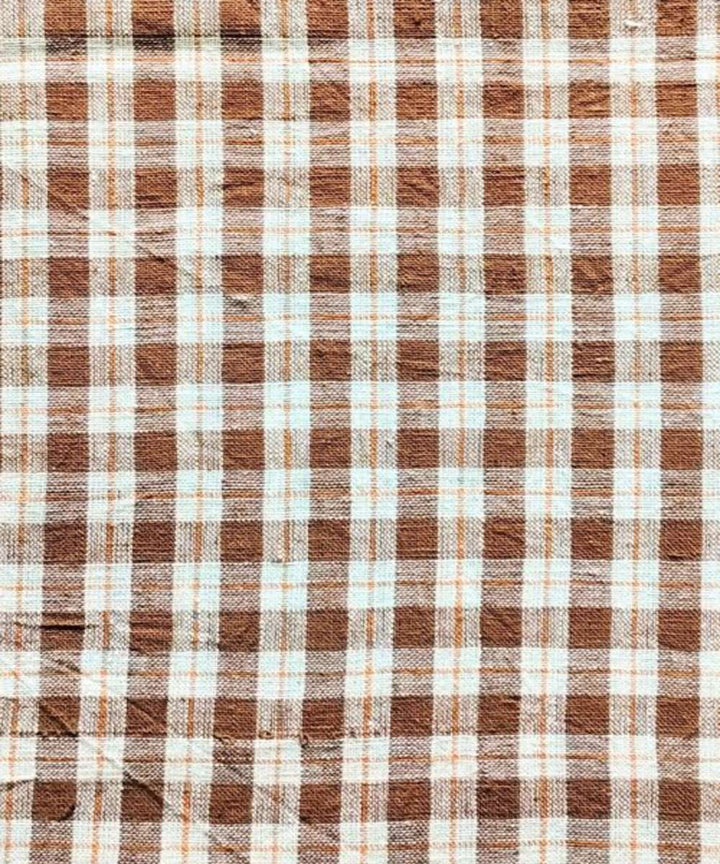 Brwon beige checks kala cotton handwoven fabric