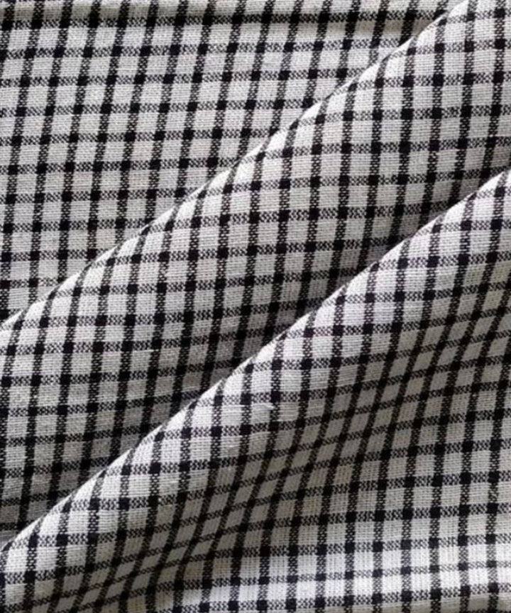 Black offwhite checks kala cotton handwoven fabric