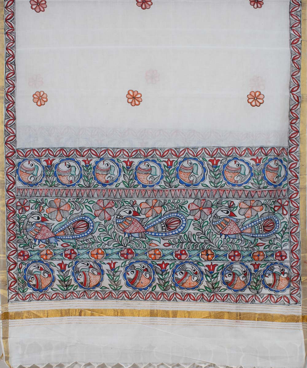 Offwhite cotton silk madhubani painting dupatta