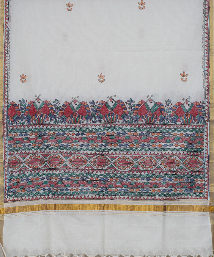 Offwhite cotton silk handloom madhubani painting dupatta