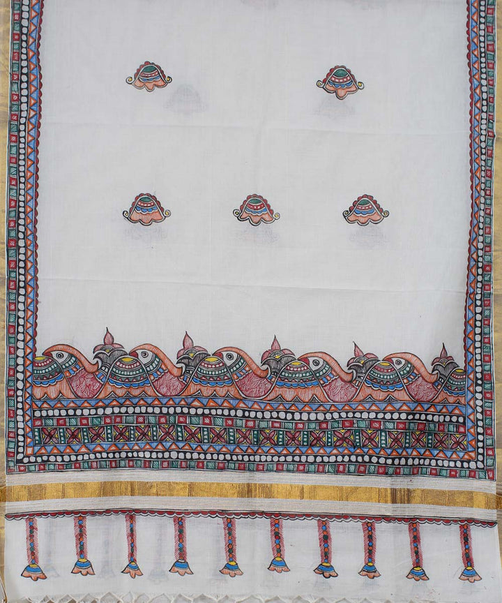 Offwhite madhubani painting cotton silk handloom dupatta