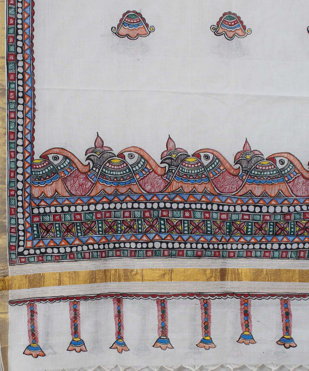 Offwhite madhubani painting cotton silk handloom dupatta