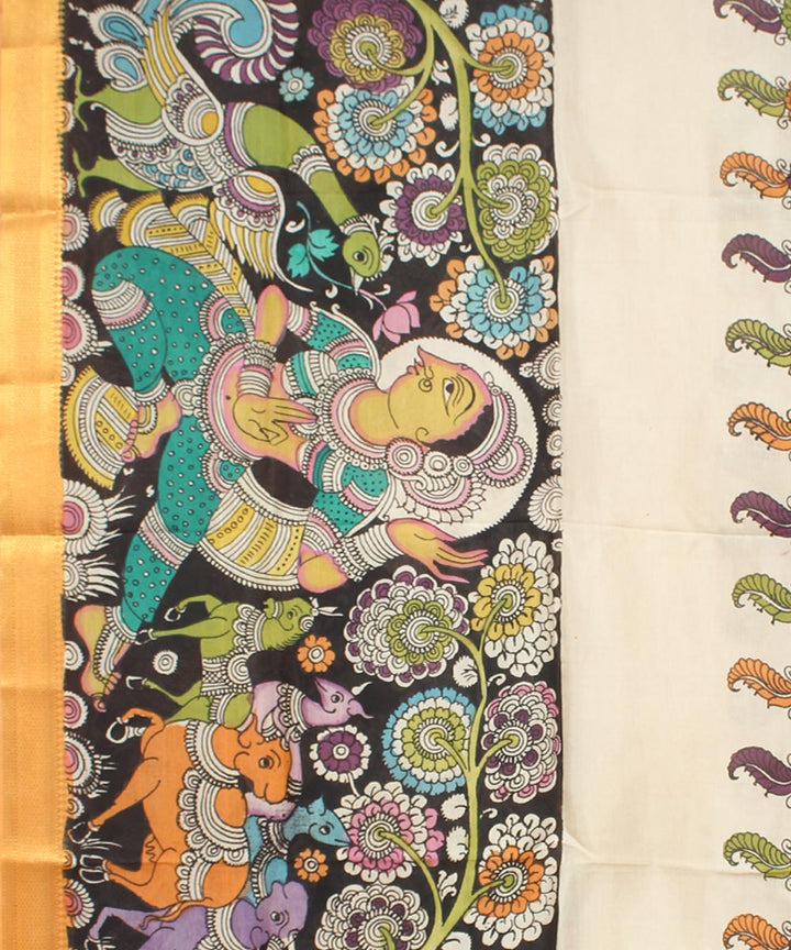 Multicolor cream hand painted cotton silk kalamkari dupatta
