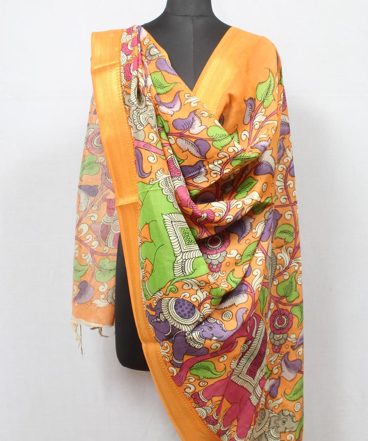 Multicolor maroon hand painted cotton silk kalamkaridupatta