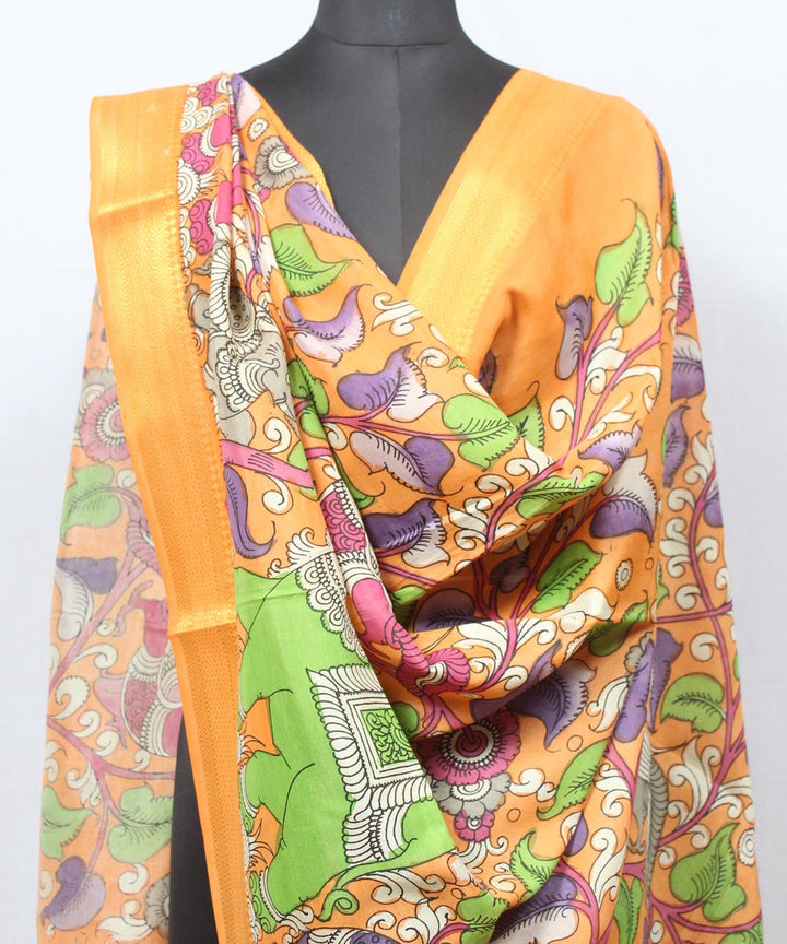 Multicolor maroon hand painted cotton silk kalamkaridupatta