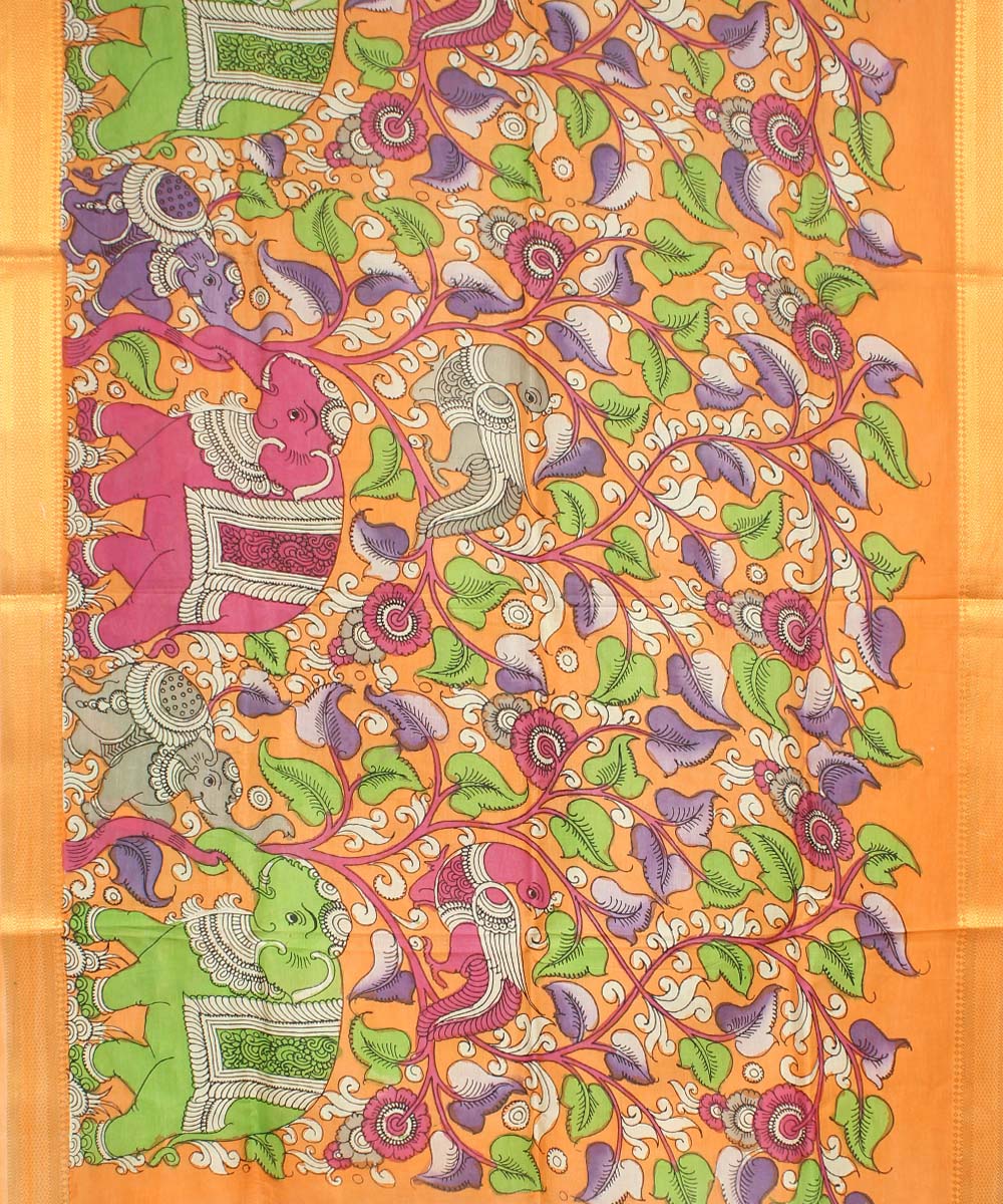 Multicolor maroon hand painted cotton silk kalamkaridupatta