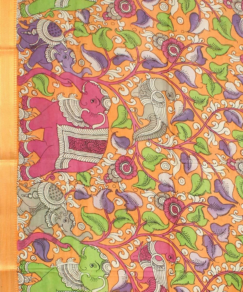 Multicolor maroon hand painted cotton silk kalamkaridupatta